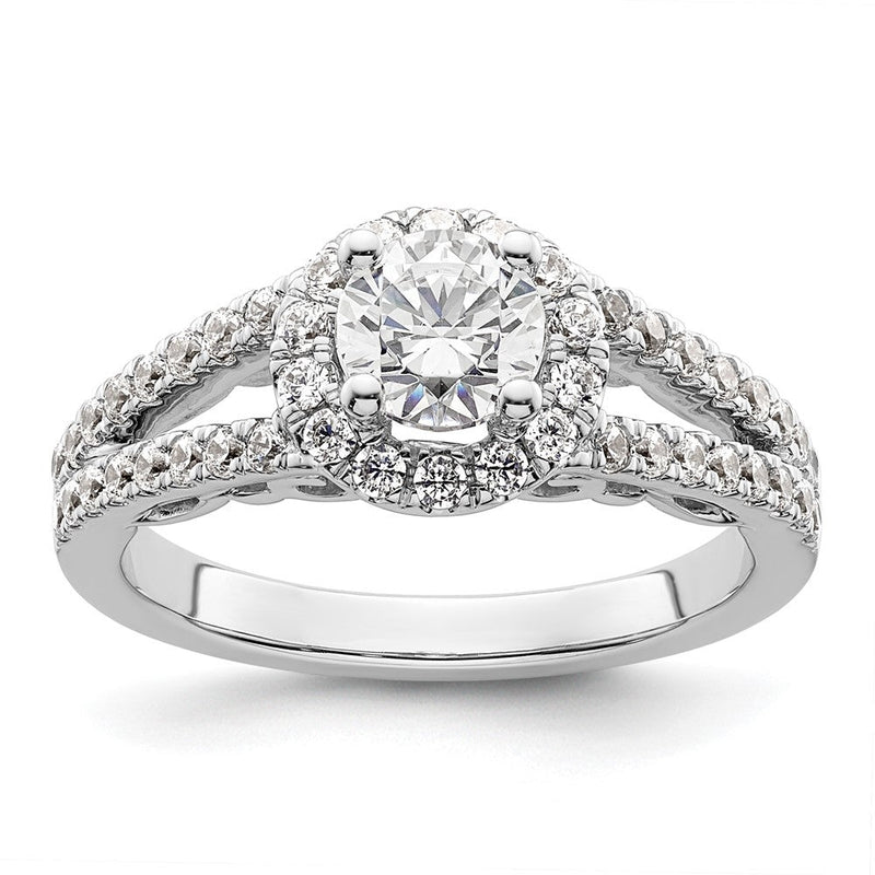 14K Weißgold Verlobungsring mit rundem simuliertem Diamant und Halo