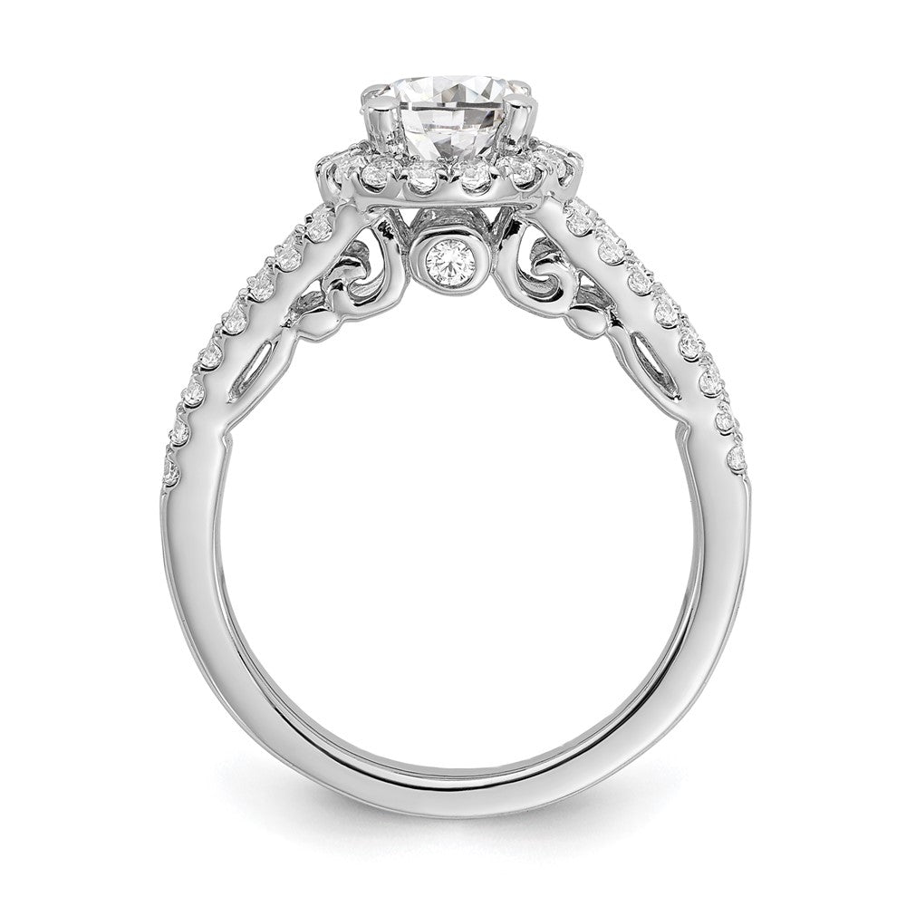 14K Weißgold Verlobungsring mit rundem simuliertem Diamanten und Halo
