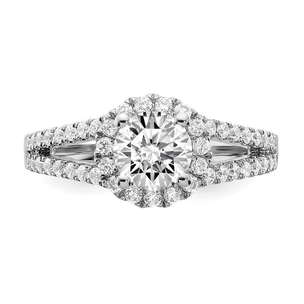 14K Weißgold Verlobungsring mit rundem simuliertem Diamanten und Halo