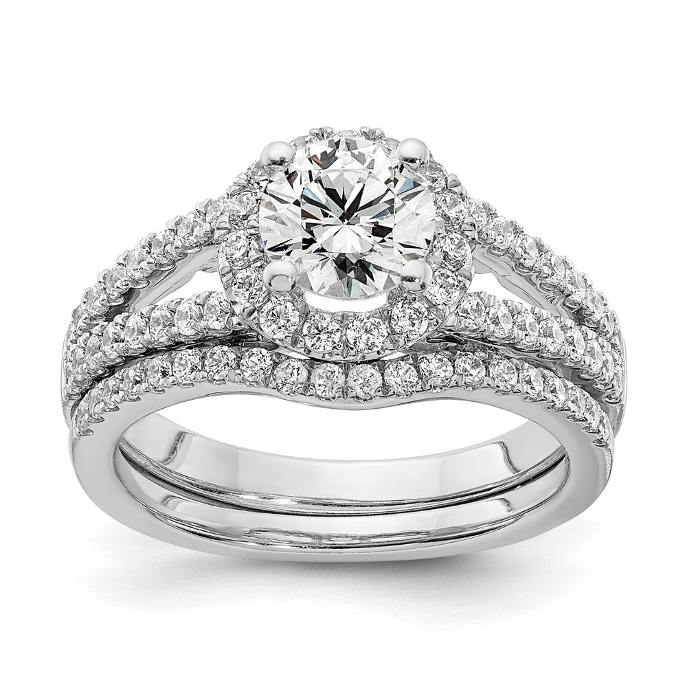 14K Weißgold Verlobungsring mit rundem simuliertem Diamanten und Halo