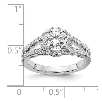 14K Weißgold Verlobungsring mit rundem simuliertem Diamanten und Halo
