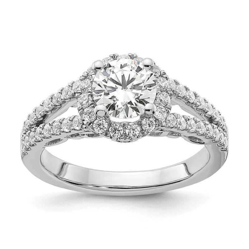 14K Weißgold Verlobungsring mit rundem simuliertem Diamanten und Halo