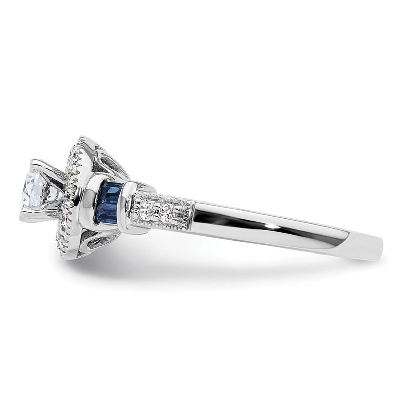 14K Weißgold Heiligenschein Plus (holds 3/8 Karat (4.5mm) Rund Mittig) 1/5 Karat Diamant und Saphir Halbfassung Verlobungsring