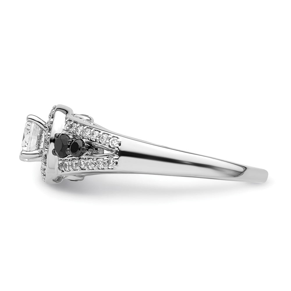 Verlobungsring aus 14K Weißgold mit rundem Diamant und Halo aus schwarzen simulierten Diamanten