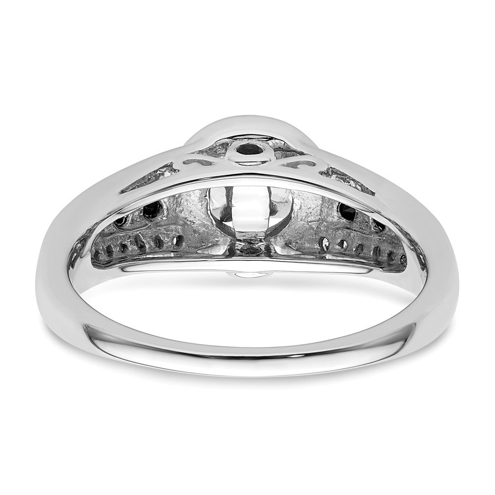 Verlobungsring aus 14K Weißgold mit rundem Diamant und Halo aus schwarzen simulierten Diamanten