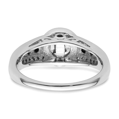 Verlobungsring aus 14K Weißgold mit rundem Diamant und Halo aus schwarzen simulierten Diamanten