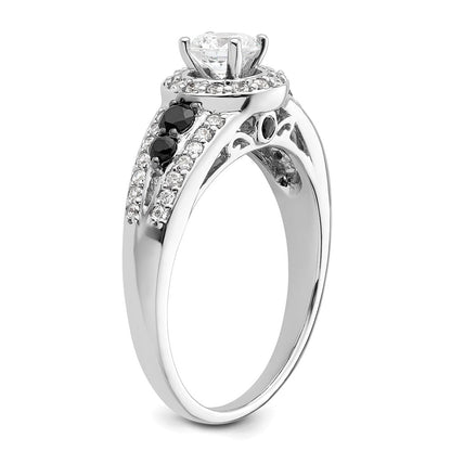 Verlobungsring aus 14K Weißgold mit rundem Diamant und Halo aus schwarzen simulierten Diamanten