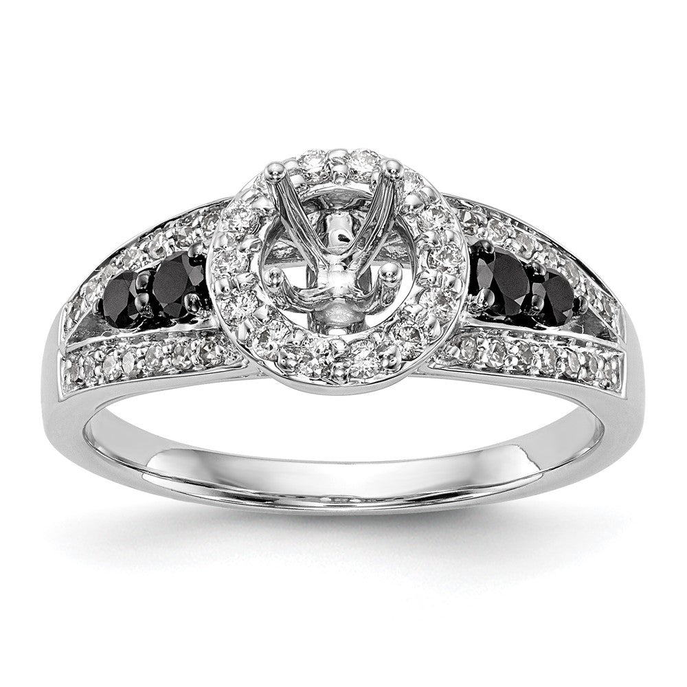Verlobungsring aus 14K Weißgold mit rundem Diamant und Halo aus schwarzen simulierten Diamanten