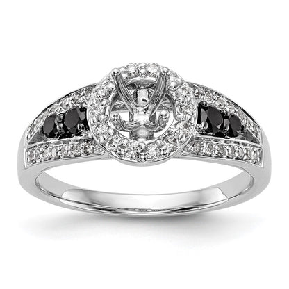 Verlobungsring aus 14K Weißgold mit rundem Diamant und Halo aus schwarzen simulierten Diamanten