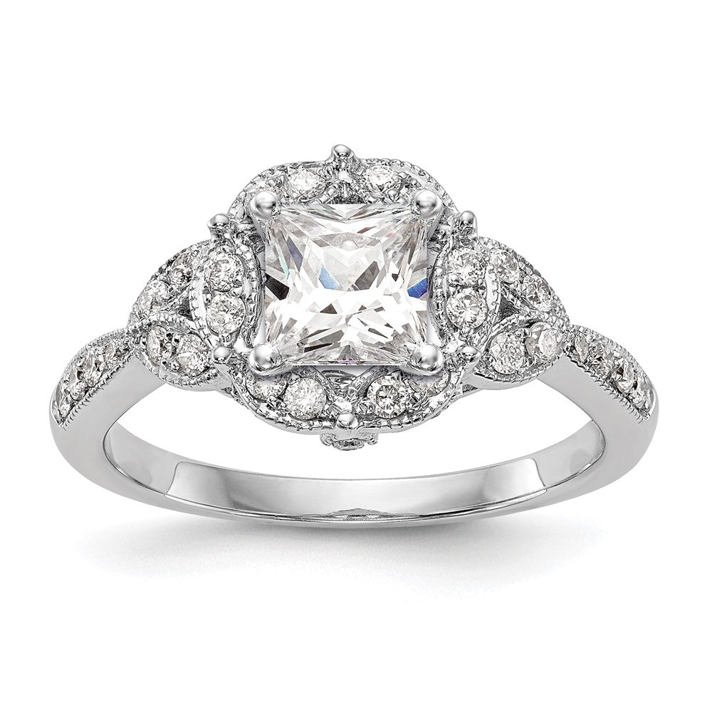14KW Verlobungsring mit Krappenfassung, simuliertem Diamant im Rundschliff und Halo