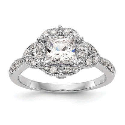 14KW Verlobungsring mit Krappenfassung, simuliertem Diamant im Rundschliff und Halo