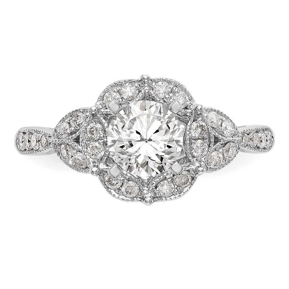 14KW Verlobungsring mit Krappenfassung, simuliertem Diamant im Rundschliff und Halo