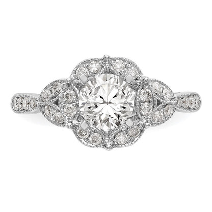 14KW Verlobungsring mit Krappenfassung, simuliertem Diamant im Rundschliff und Halo