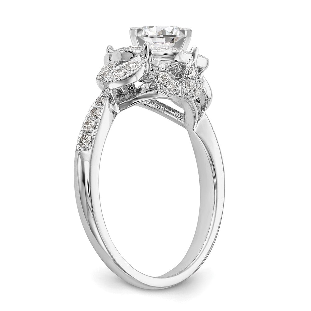 14KW Verlobungsring mit Krappenfassung, simuliertem Diamant im Rundschliff und Halo