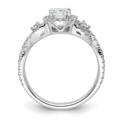 14K Weißgold Verlobungsring mit rundem simuliertem Diamanten und Halo-Fassung