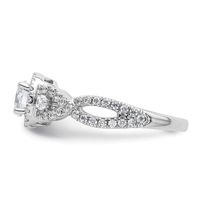 14K Weißgold Verlobungsring mit rundem simuliertem Diamanten und Halo-Fassung