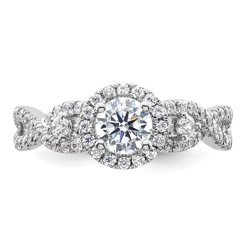 14K Weißgold Verlobungsring mit rundem simuliertem Diamanten und Halo-Fassung