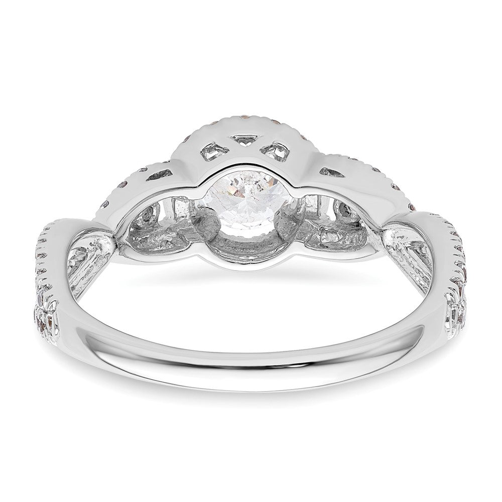 14K Weißgold Verlobungsring mit rundem simuliertem Diamanten und Halo-Fassung