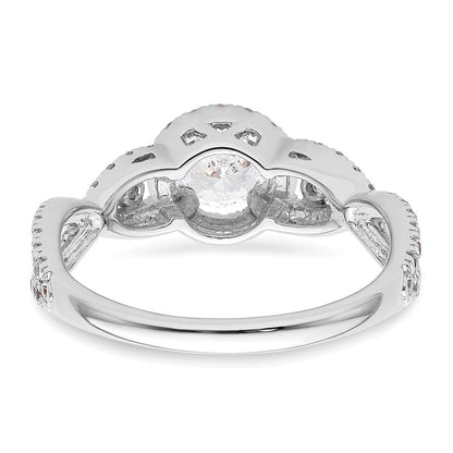 14K Weißgold Verlobungsring mit rundem simuliertem Diamanten und Halo-Fassung