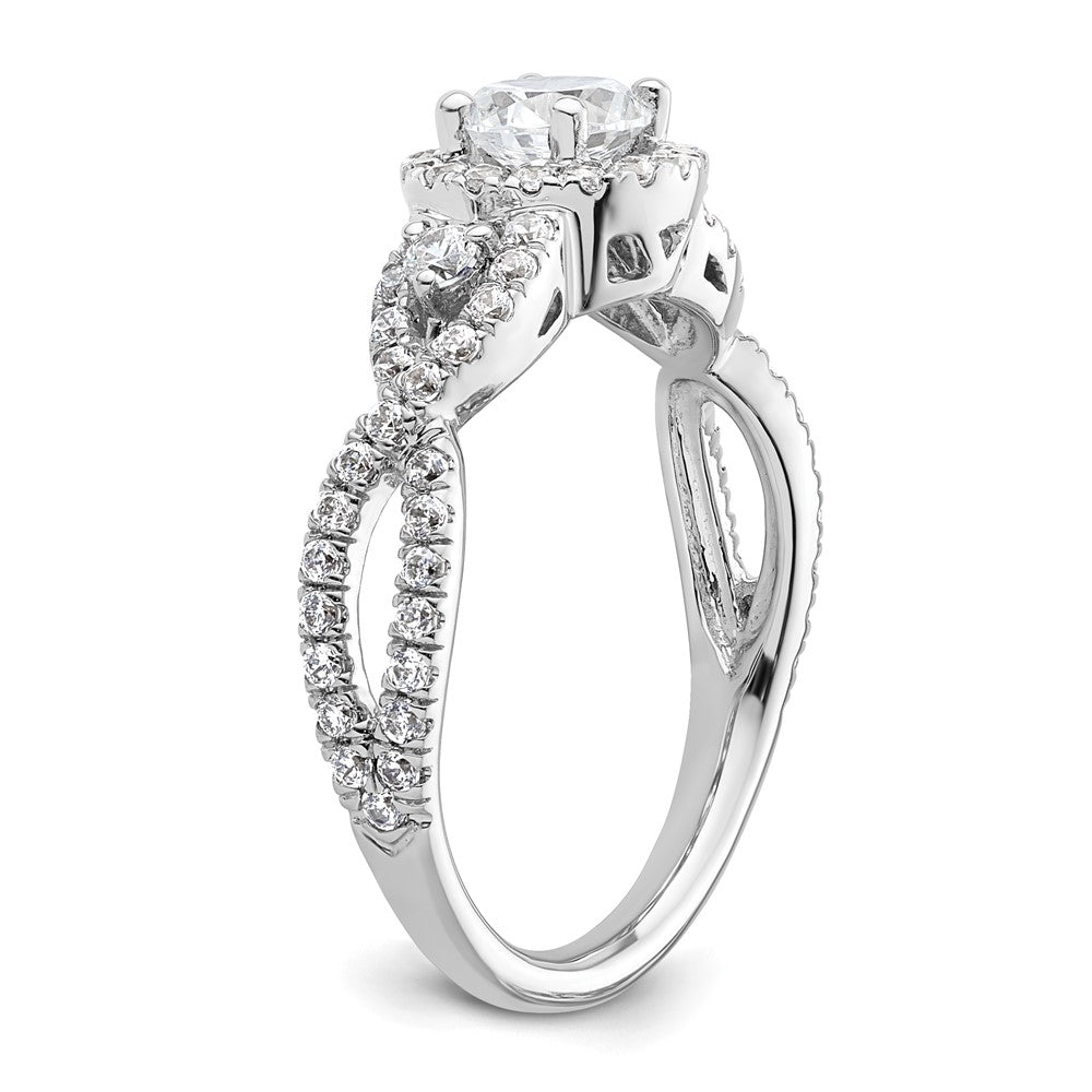 14K Weißgold Verlobungsring mit rundem simuliertem Diamanten und Halo-Fassung