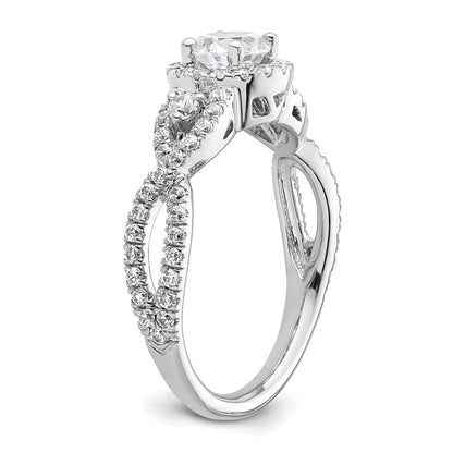 14K Weißgold Verlobungsring mit rundem simuliertem Diamanten und Halo-Fassung