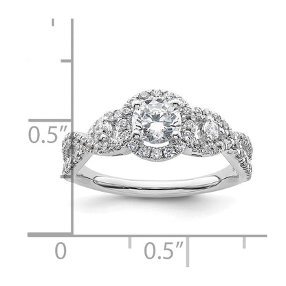 14K Weißgold Verlobungsring mit rundem simuliertem Diamanten und Halo-Fassung