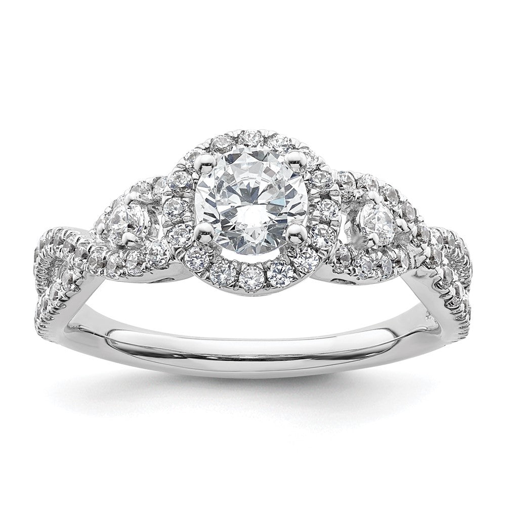 14K Weißgold Verlobungsring mit rundem simuliertem Diamanten und Halo-Fassung