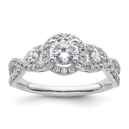 14K Weißgold Verlobungsring mit rundem simuliertem Diamanten und Halo-Fassung