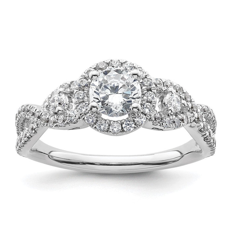 14K Weißgold Verlobungsring mit rundem simuliertem Diamanten und Halo-Fassung