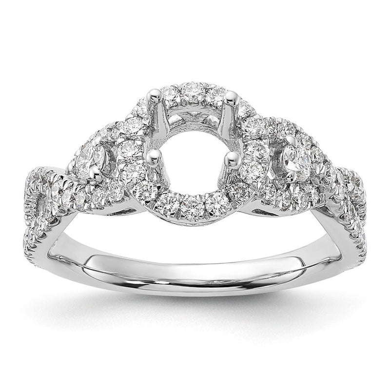 14K Weißgold Verlobungsring mit rundem simuliertem Diamanten und Halo