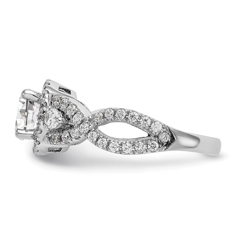 14K Weißgold Halo-Verlobungsring mit rundem simulierten Diamanten