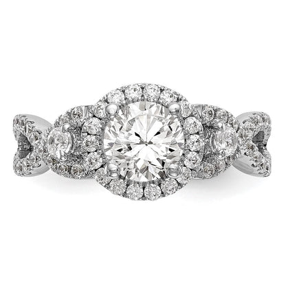 14K Weißgold Halo-Verlobungsring mit rundem simulierten Diamanten