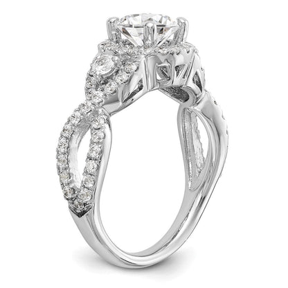 14K Weißgold Halo-Verlobungsring mit rundem simulierten Diamanten