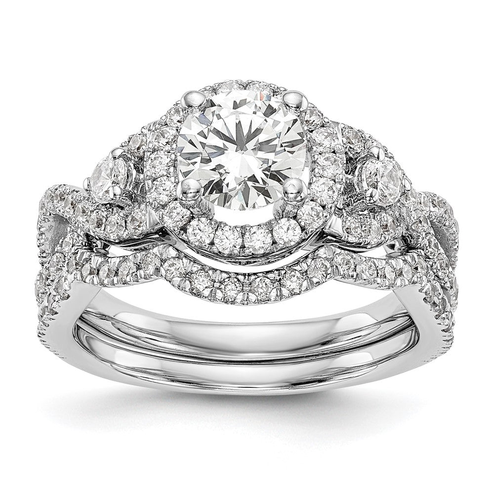 14K Weißgold Halo-Verlobungsring mit rundem simulierten Diamanten