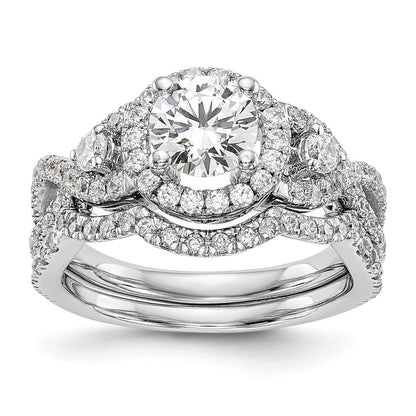 14K Weißgold Halo-Verlobungsring mit rundem simulierten Diamanten