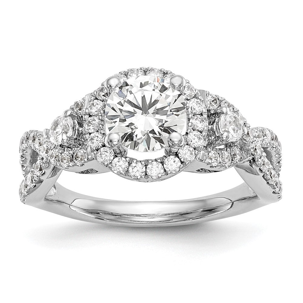 14K Weißgold Halo-Verlobungsring mit rundem simulierten Diamanten
