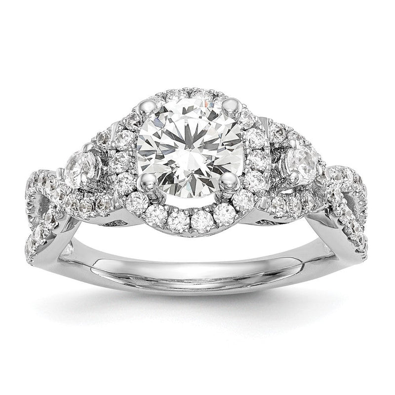 14K Weißgold Halo-Verlobungsring mit rundem simulierten Diamanten