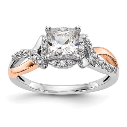 14K Weiß-/Roségold Bicolor Rosé und Weiß Verlobungsring mit 0,25 ct. im Labor gezüchteten Diamanten, VS/SI+ G+, Halo, Krappenfassung