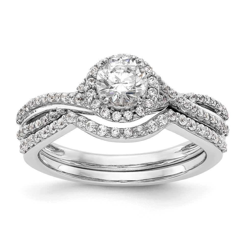 14K Weißgold Verlobungsring mit Halo und im Labor gezüchteten Diamanten VS/SI+ G+