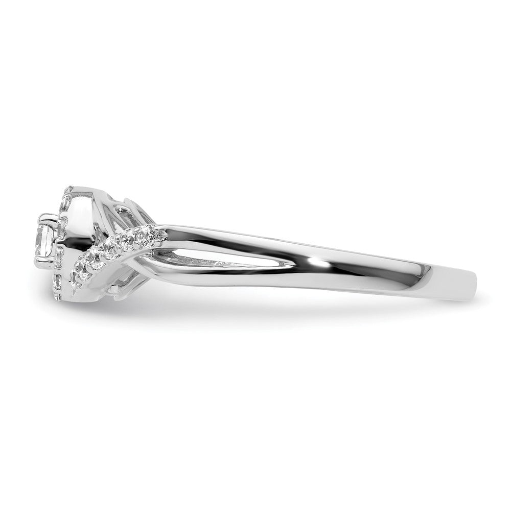 14K Weißgold Verlobungsring mit rundem simuliertem Diamanten und Halo