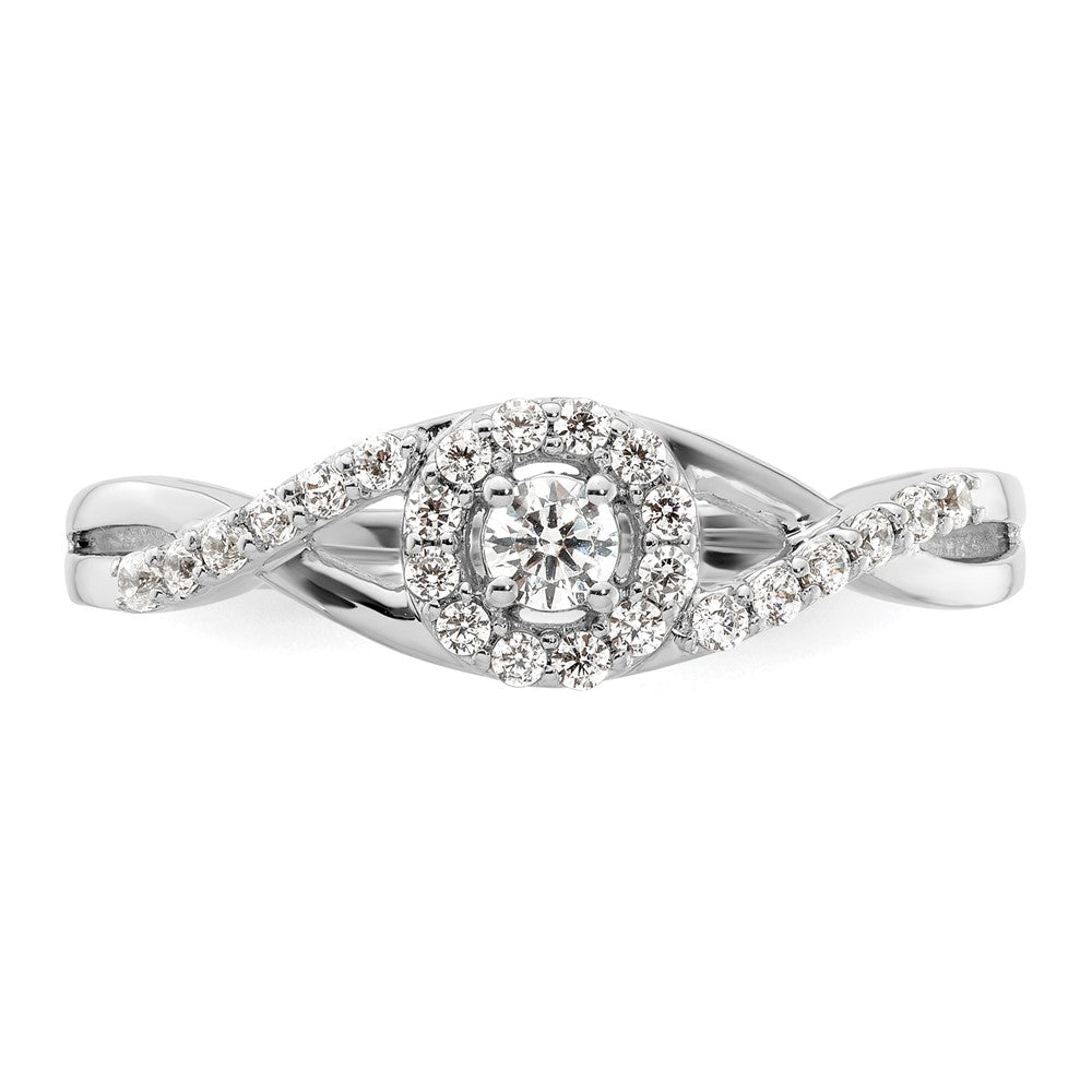 14K Weißgold Verlobungsring mit rundem simuliertem Diamanten und Halo