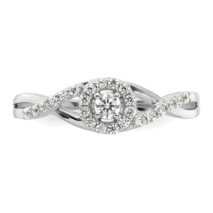 14K Weißgold Verlobungsring mit rundem simuliertem Diamanten und Halo