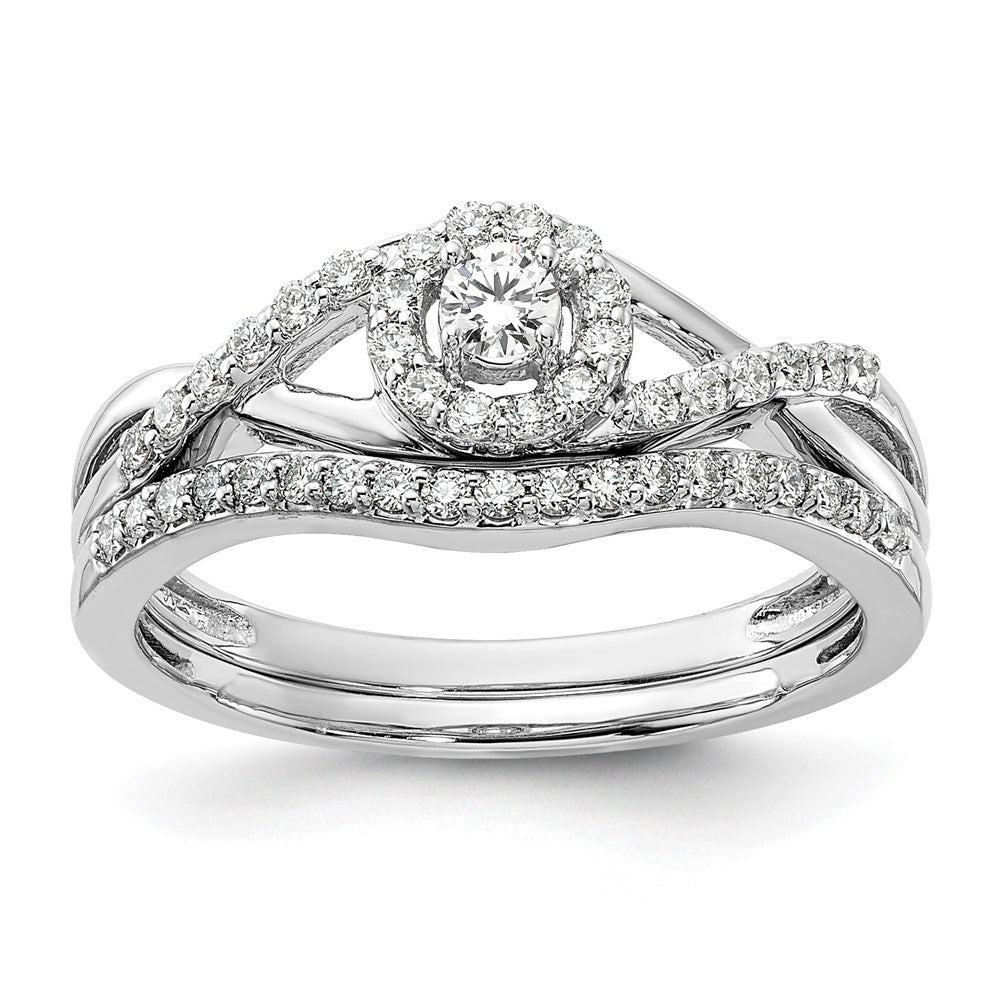 14K Weißgold Verlobungsring mit rundem simuliertem Diamanten und Halo