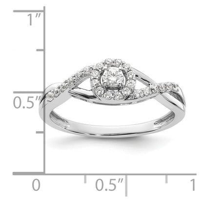 14K Weißgold Verlobungsring mit rundem simuliertem Diamanten und Halo