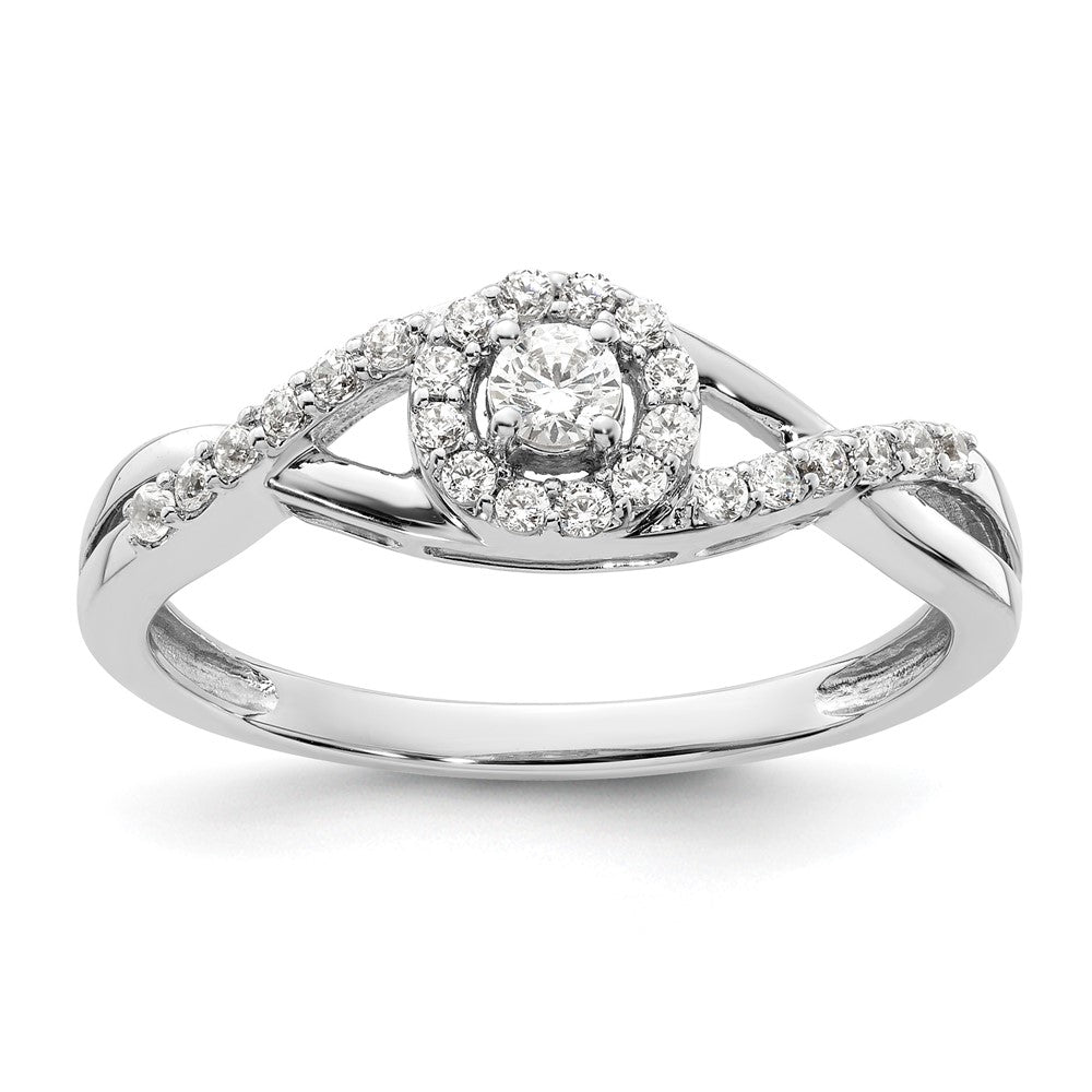 14K Weißgold Verlobungsring mit rundem simuliertem Diamanten und Halo