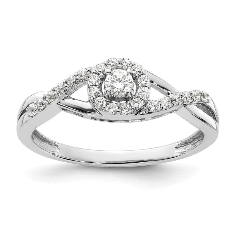14K Weißgold Verlobungsring mit rundem simuliertem Diamanten und Halo
