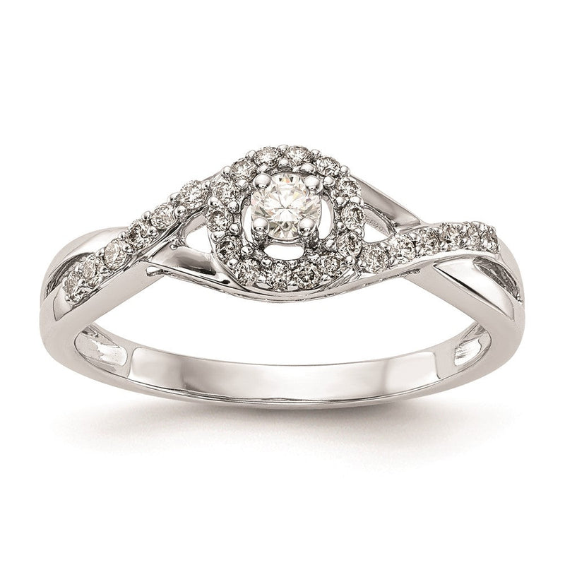 10K Weißgold Heiligenschein (holds 1/10 Karat (2.8mm) Rund Mittig) 1/5 Diamant Halbfassung Verlobungsring