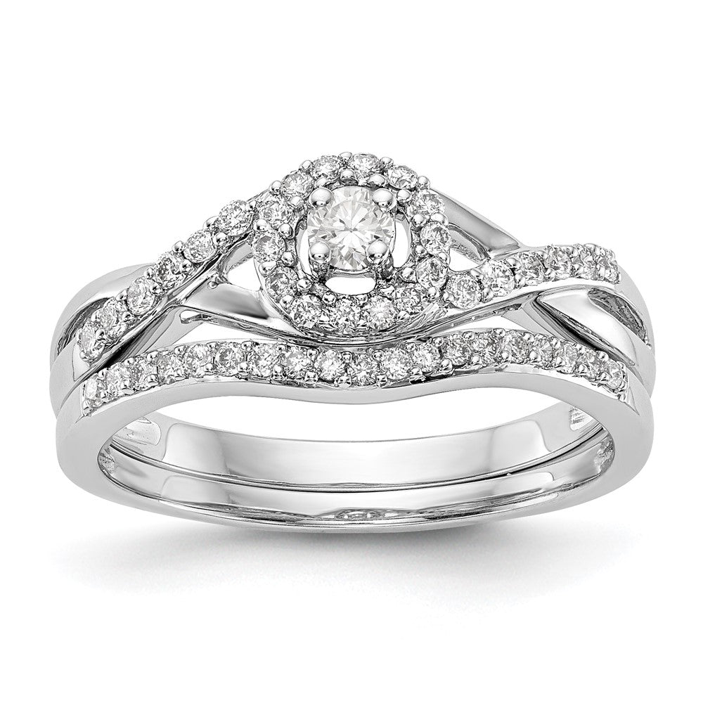 1/5 Ct. Natürlich Diamant Heiligenschein Unendlichkeit Bridal Verlobungsring Set in 14K Weißgold
