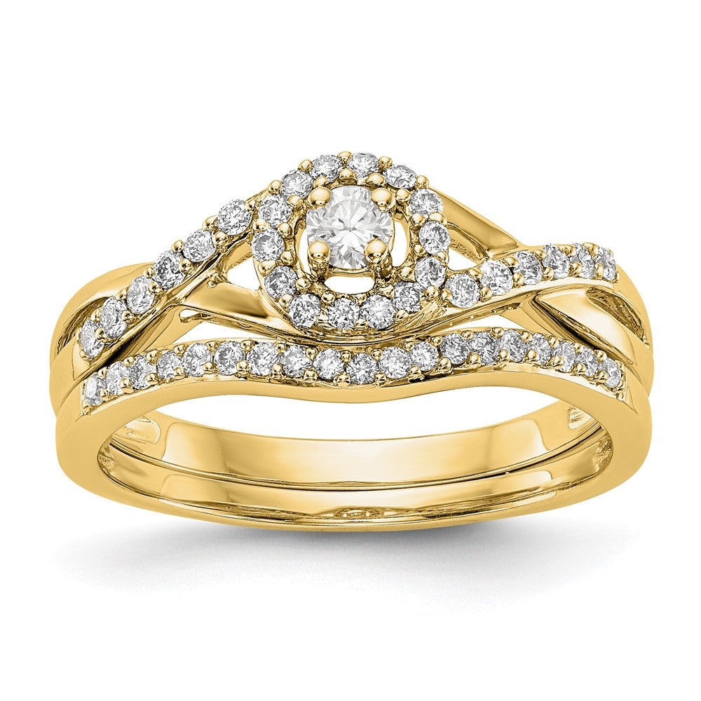 1/5 Ct. Natürlich Diamant Heiligenschein Unendlichkeit Bridal Verlobungsring Set in 10K Gelbgold