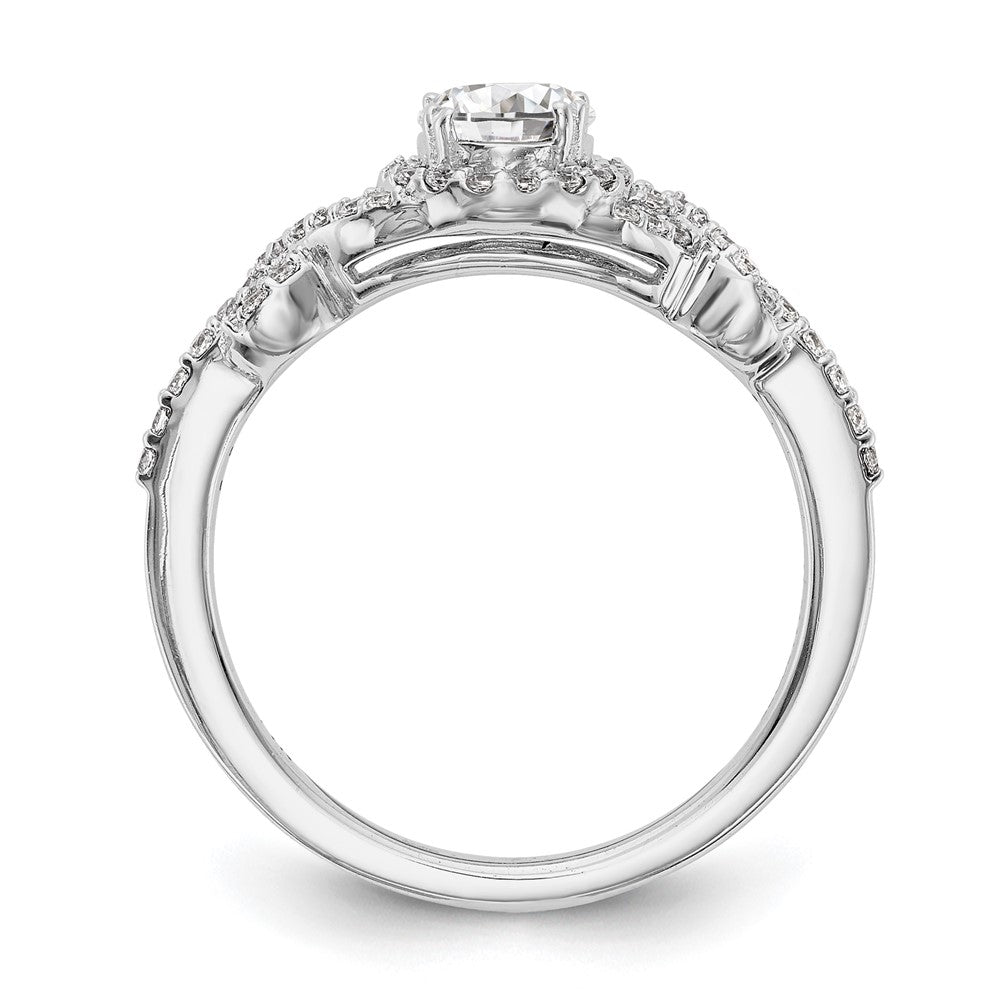Verlobungsring aus 14K Weißgold mit rundem simuliertem Diamanten und Halo